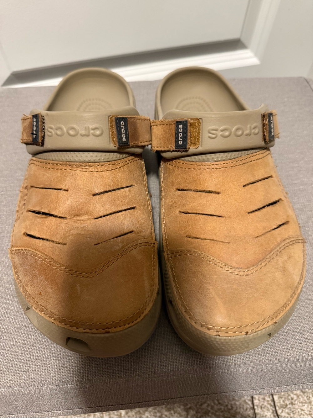 CROCS leather Clog with Adjustable Backstrap in Tan/Beige